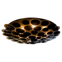 Hand-Crafted Black & Clear Murano Glass Disc Flush Mount, Made to Order