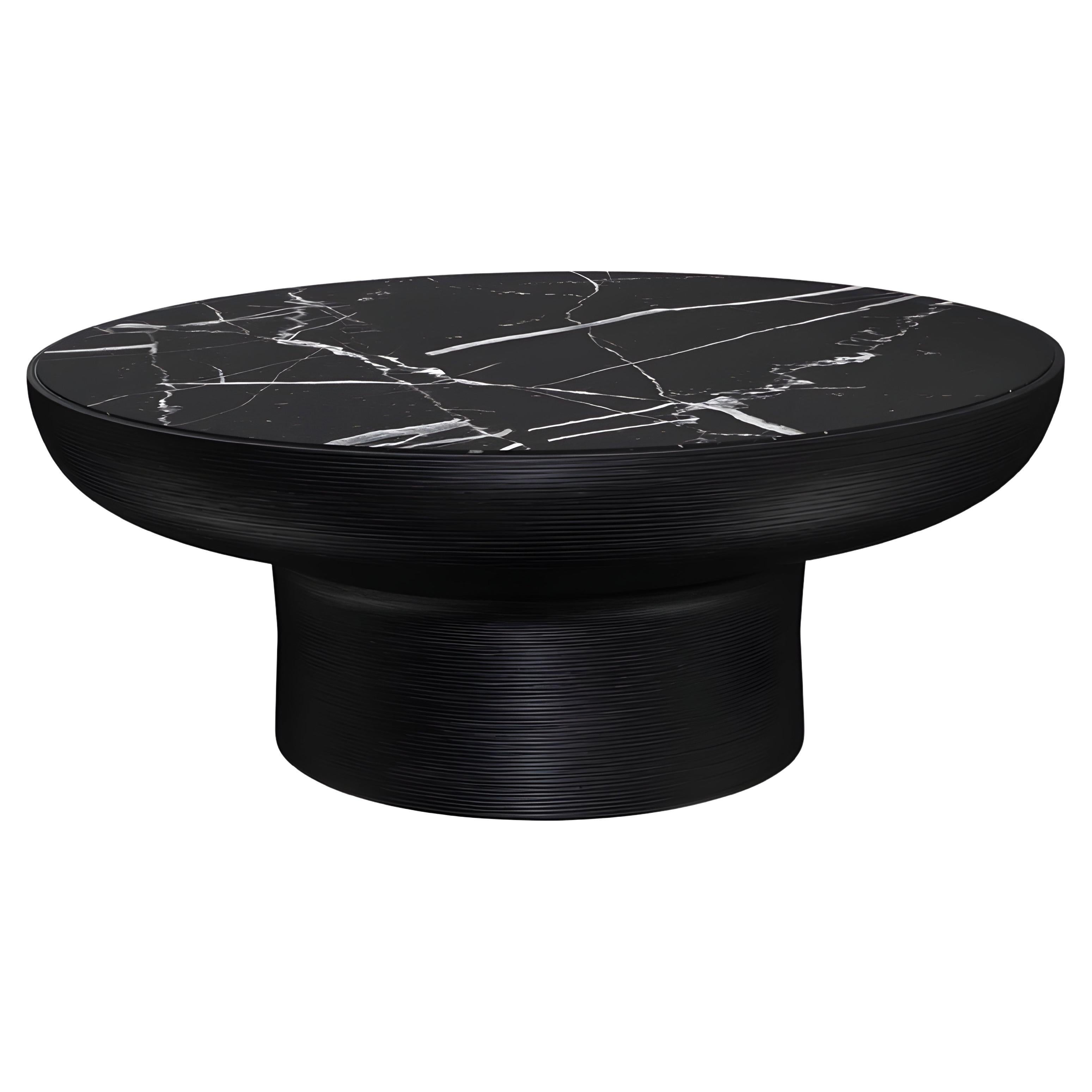 Hand-Crafted Black Marble & Resin Spinner Coffee Table, Modern Design