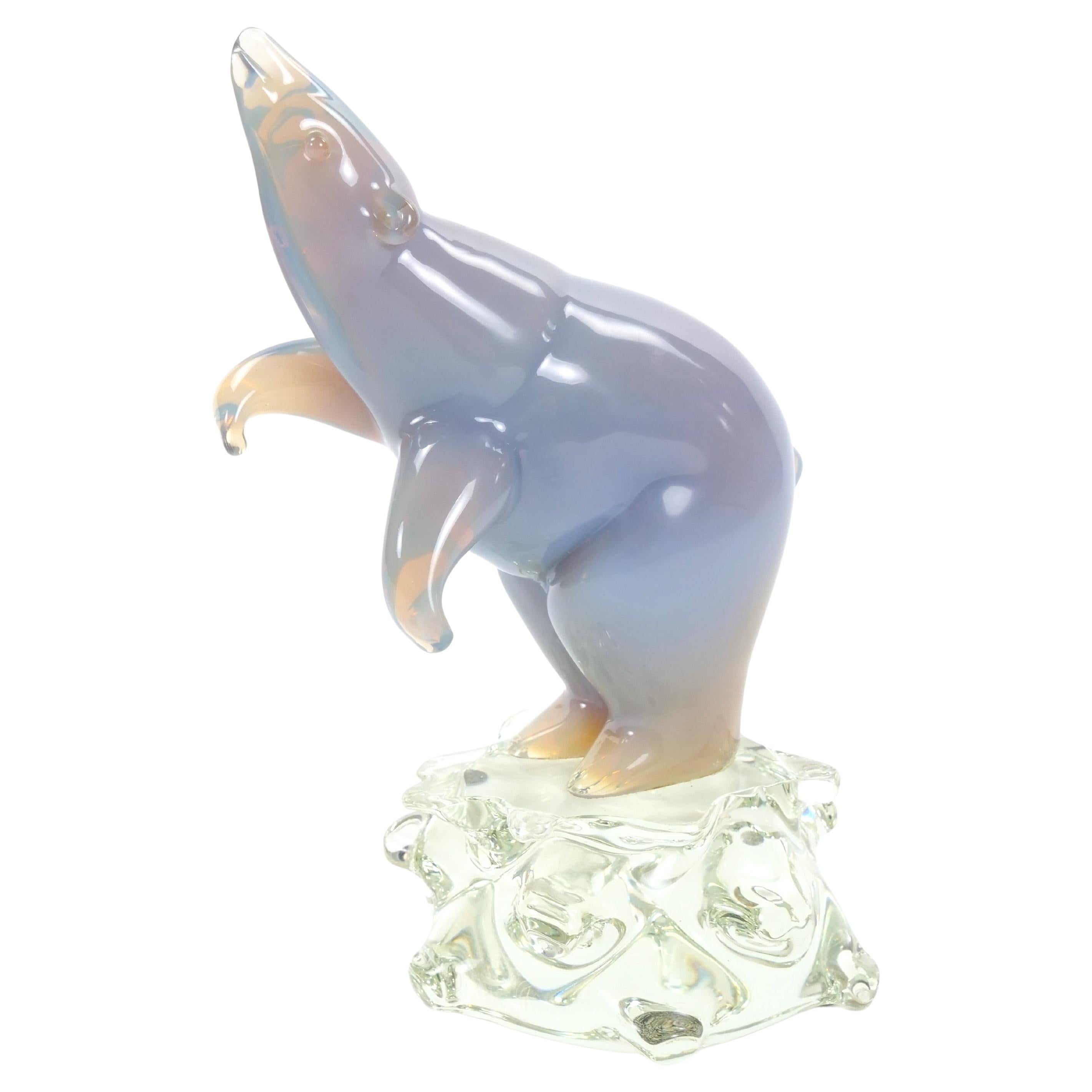 Hand Crafted / Blown Glass & Lucite Decorative Sculpture Of A Standing Polar