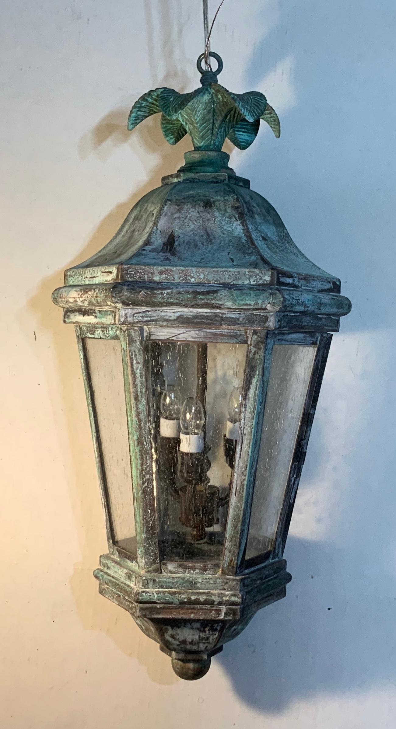 Handcrafted Brass and Bronze Ceiling Hanging Lantern For Sale 1