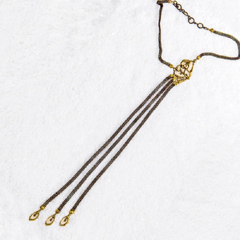 Contemporary Hand Crafted Bronze Choker with Long Tassels
