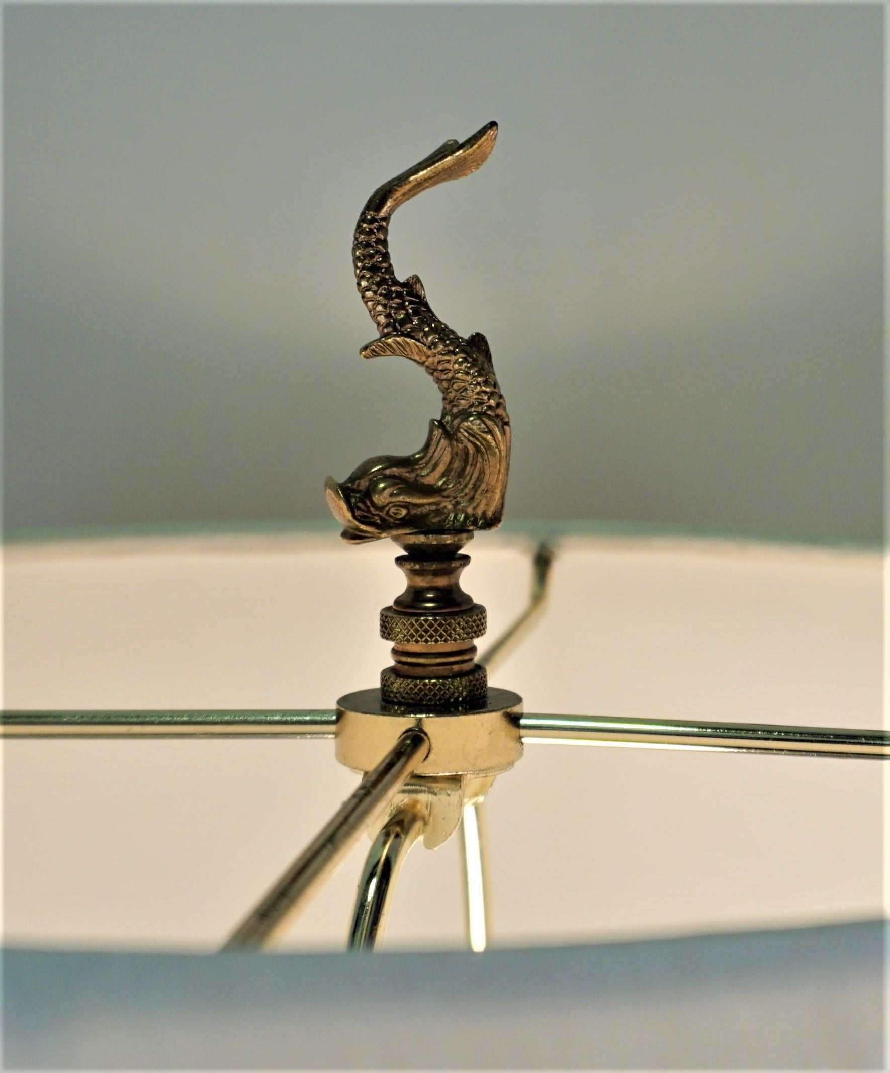 French Handcrafted Bronze Dolphin Table Lamp