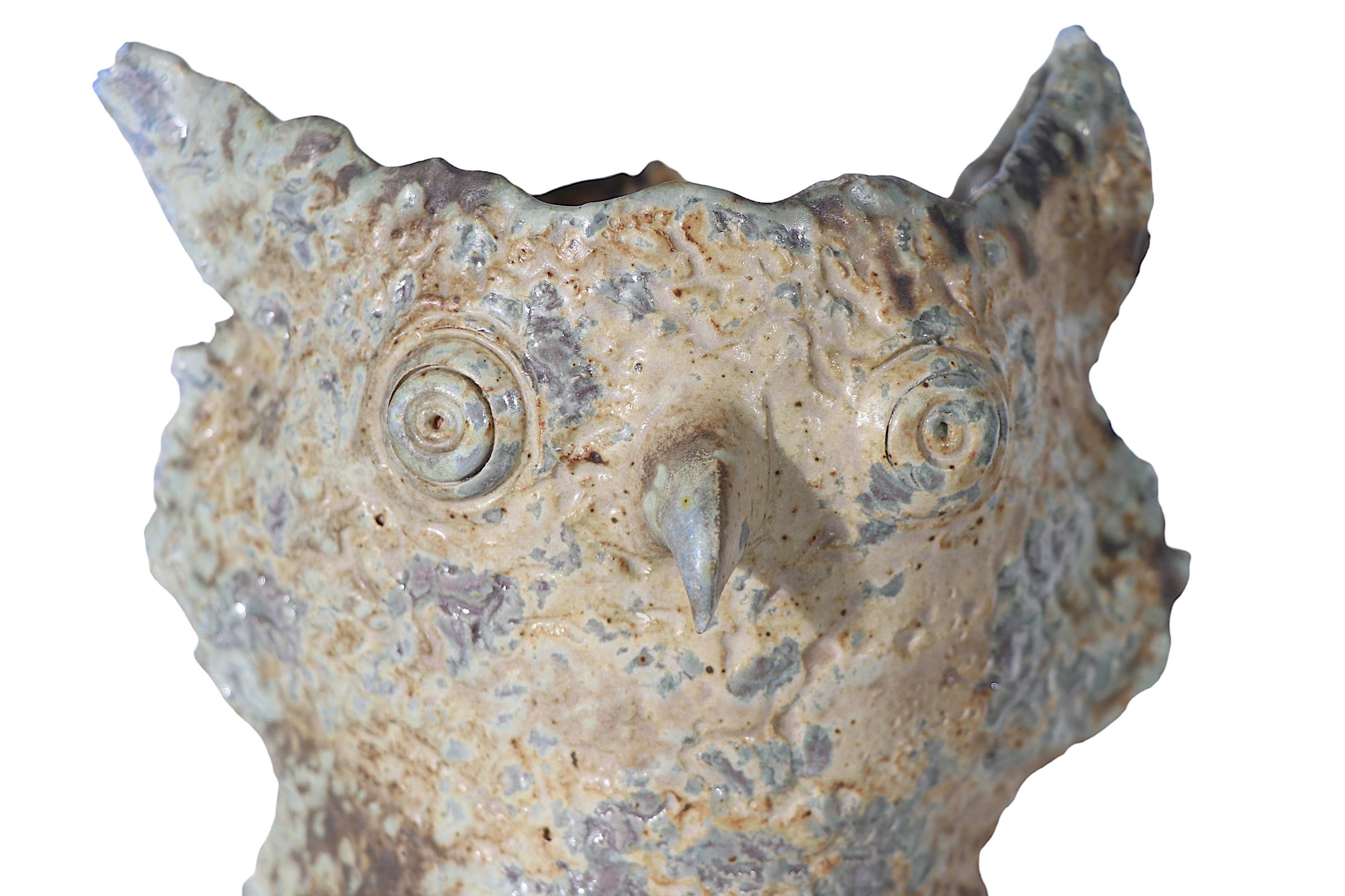 Hand Crafted Brutalist Art Pottery Owl c 1970/1980’s For Sale 5