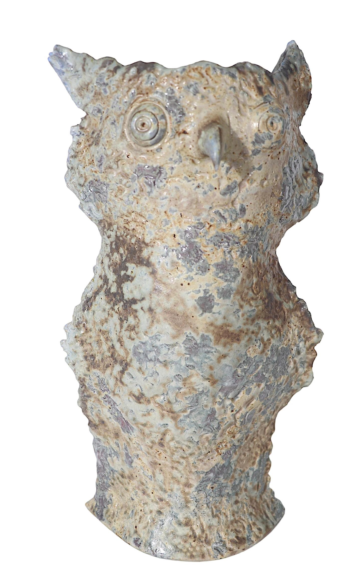 American Hand Crafted Brutalist Art Pottery Owl c 1970/1980’s For Sale