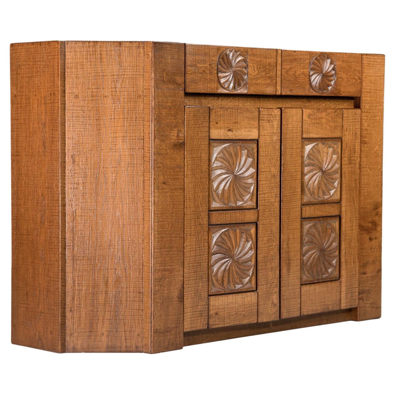 Hand Crafted Brutalist Giuseppe Rivadossi Sideboard in Oak Italy, the 1970s For Sale