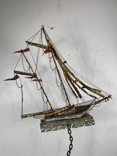 Hand Crafted Brutalist Mixed Metal 'Boat' Sculpture, Artist Made C.Jere Style