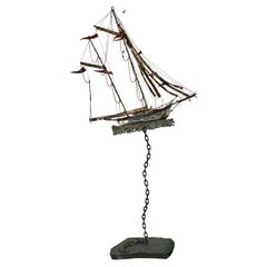 Hand Crafted Brutalist Mixed Metal 'Boat' Sculpture, Artist Made C.Jere Style