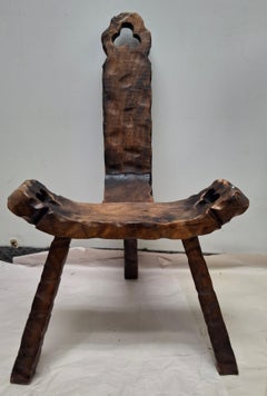 Hand-Crafted Brutalist Tripod Spanish Birthing Chair