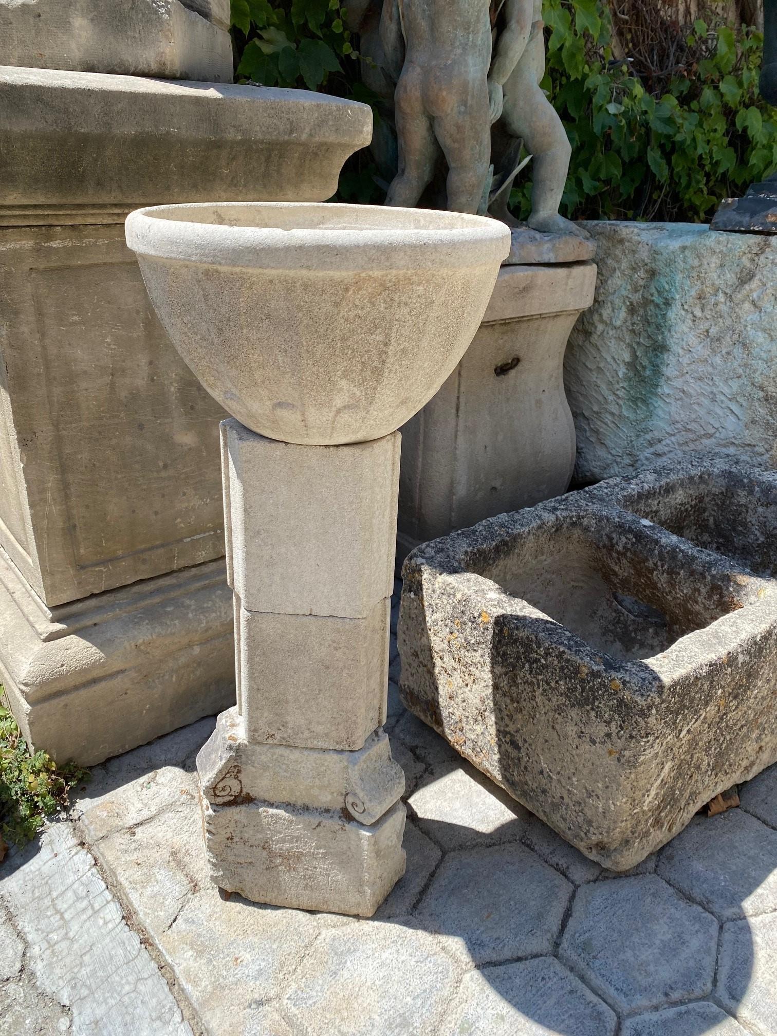 Hand Crafted & Carved Stone Birdbath Bowl Basin on Pedestal Base Water Fountain 3