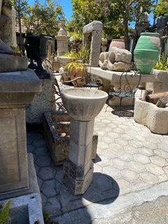 Hand Crafted & Carved Stone Birdbath Bowl Basin on Pedestal Base Water Fountain