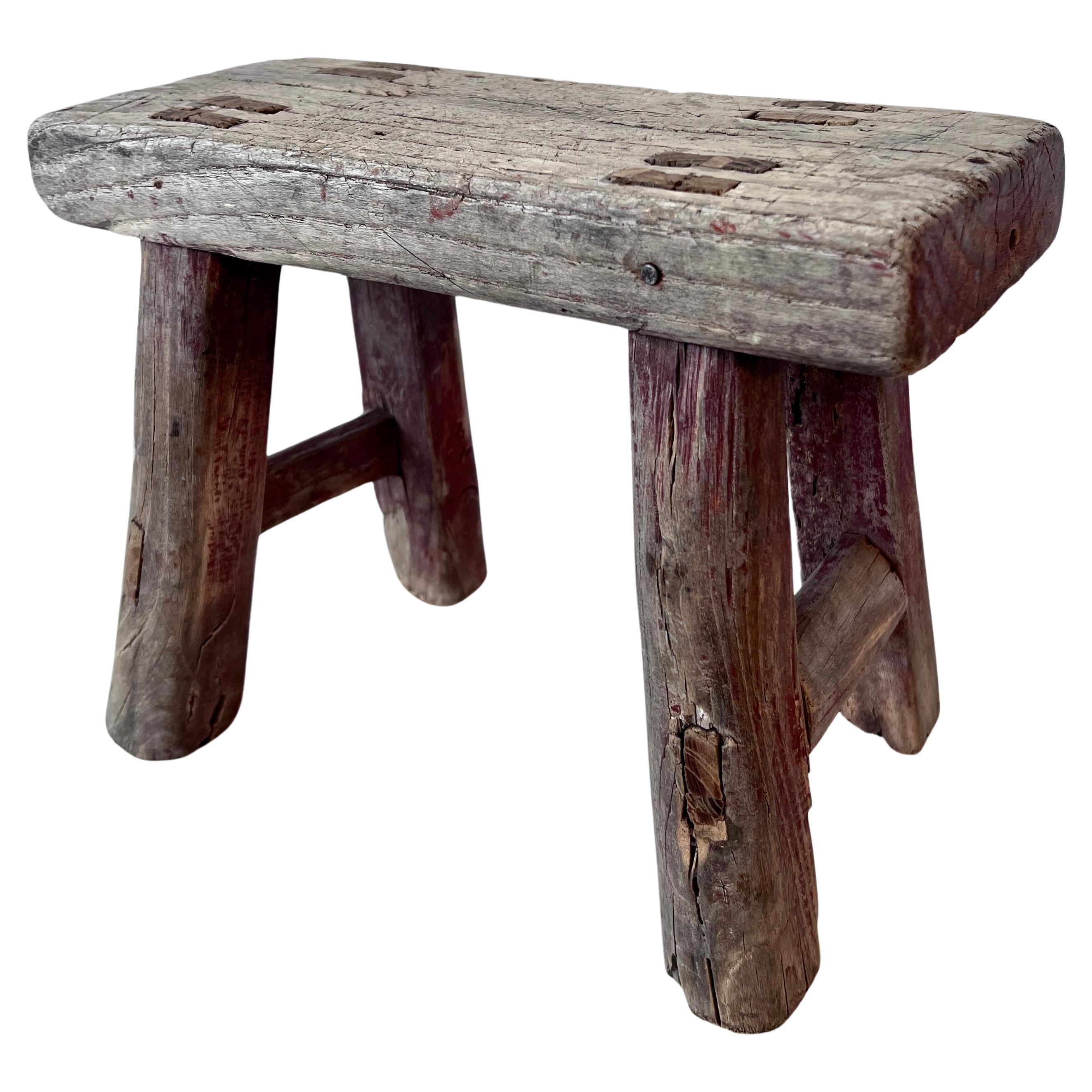 Hand Crafted Chinese Elm Wood Stool  For Sale