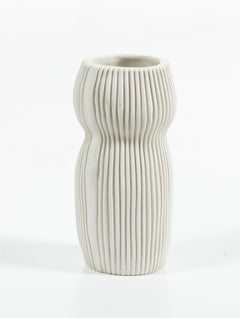 Modern Hand-Thrown Ceramic Vase, Cream with Vertical Grooves