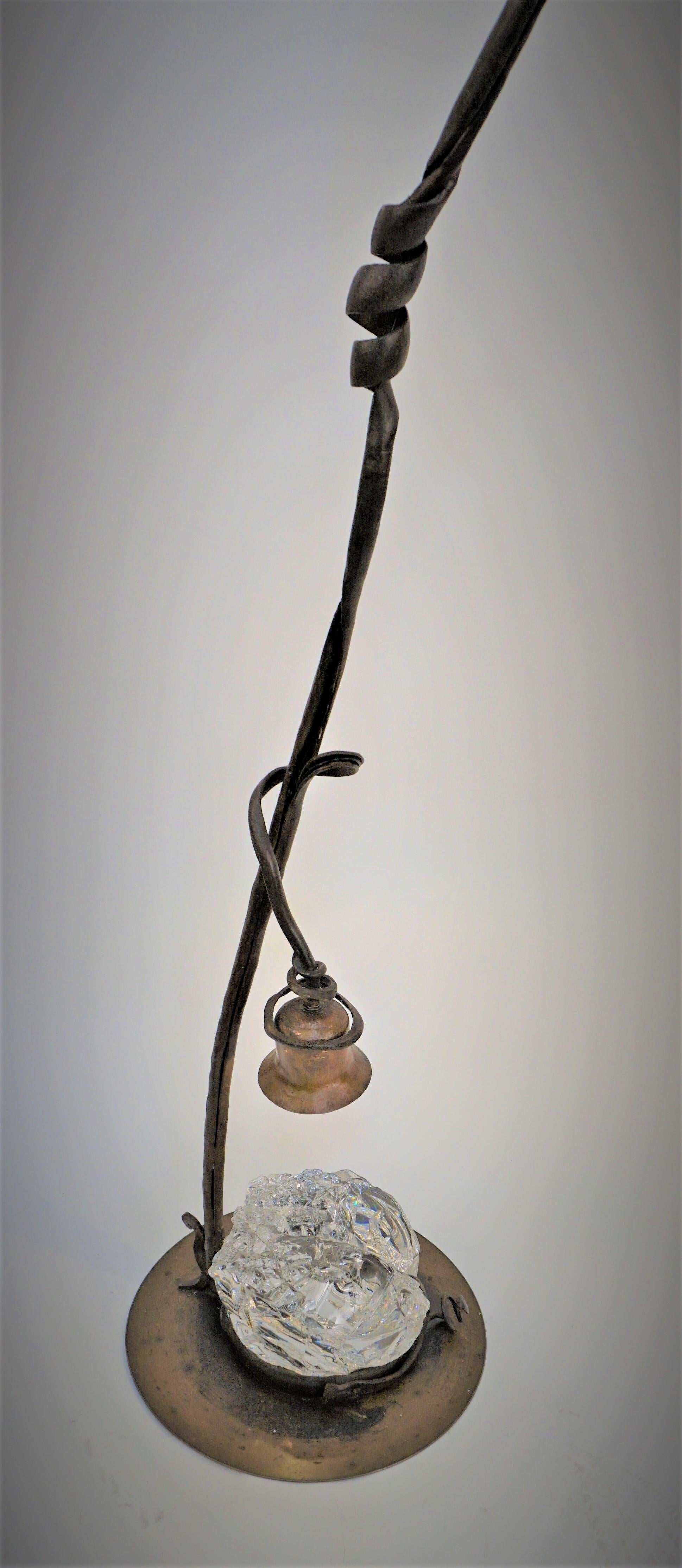 Hand Crafted Copper, Iron and Art Glass Sculpture Floor Lamp For Sale 5