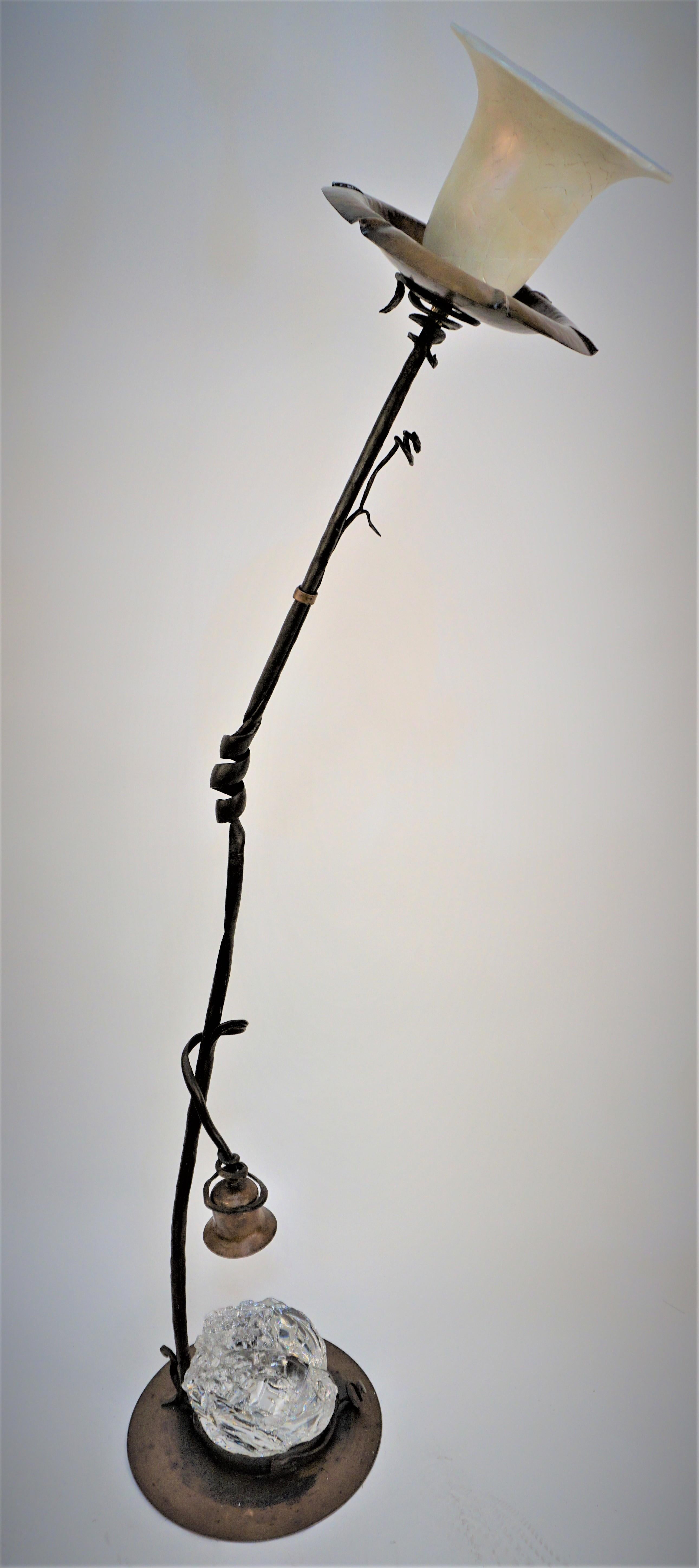 Hand Crafted Copper, Iron and Art Glass Sculpture Floor Lamp For Sale 7