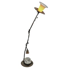 Retro Hand Crafted Copper, Iron and Art Glass Sculpture Floor Lamp