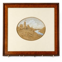 Antikes Korkbild: Diorama eines englischen Schlosses, Mitte des 19. Jahrhunderts