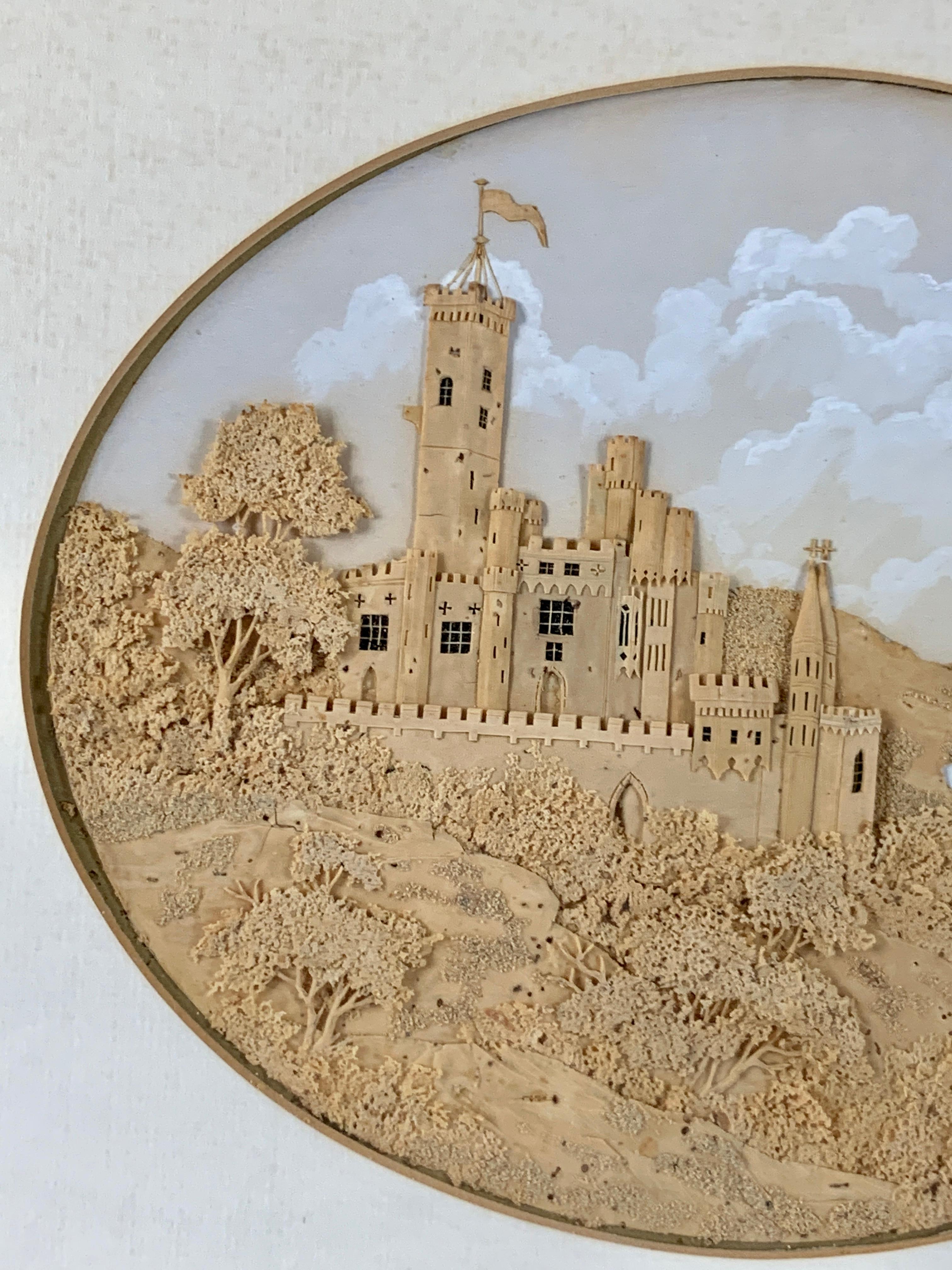 Hand Crafted Cork Work Diorama with English Castle made Mid 19th Century In Excellent Condition For Sale In Katonah, NY