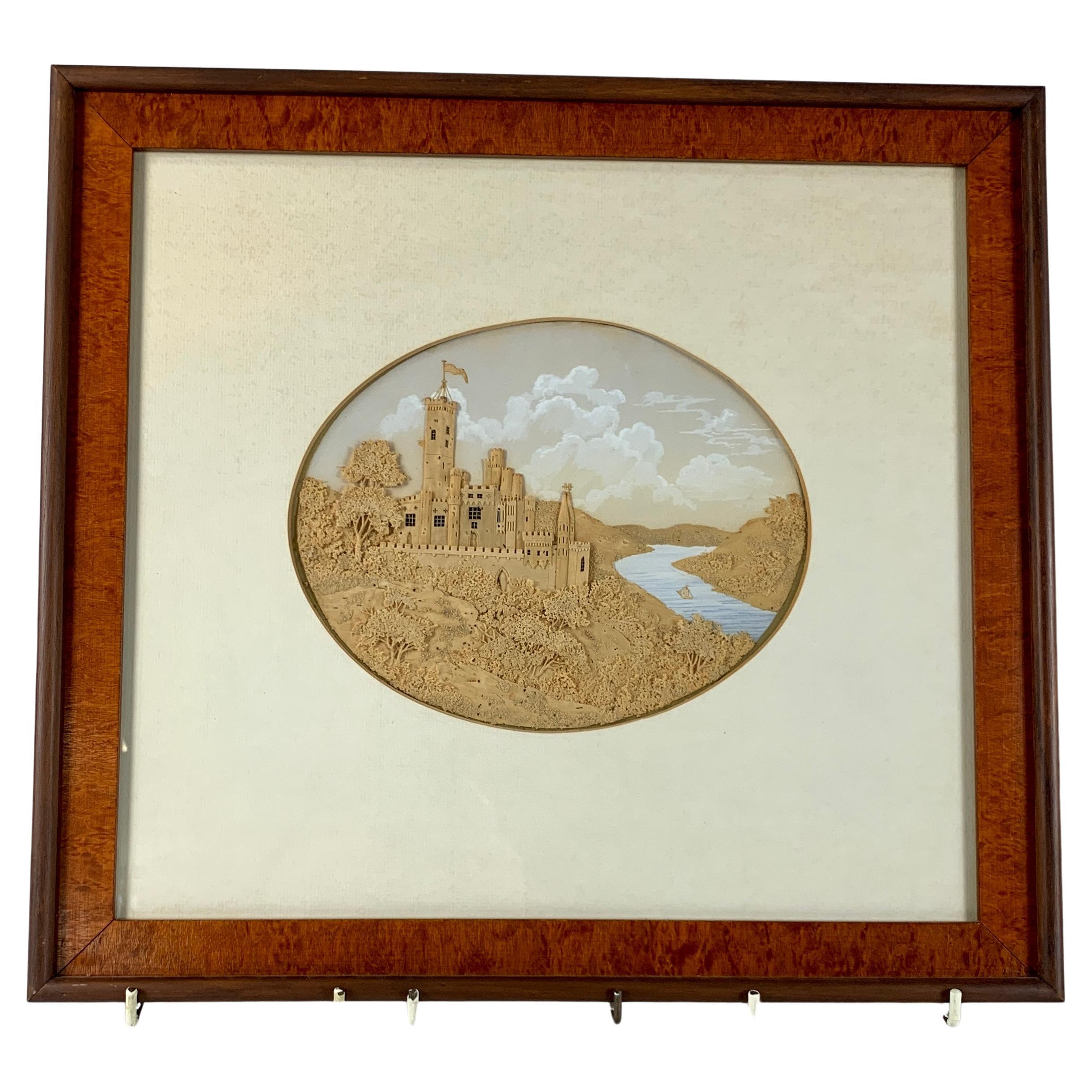 Hand Crafted Cork Work Diorama with English Castle made Mid 19th Century