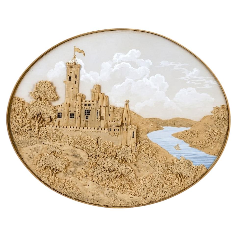 Antikes Korkbild: Diorama eines englischen Schlosses, Mitte des 19. Jahrhunderts im Angebot