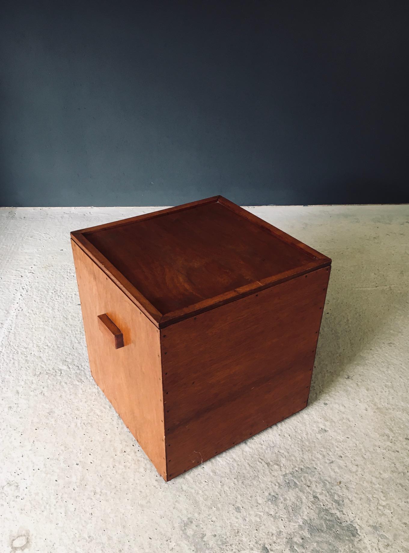 Belgian Hand Crafted Cubical Design Storage Box Side Table, Belgium 1950's For Sale