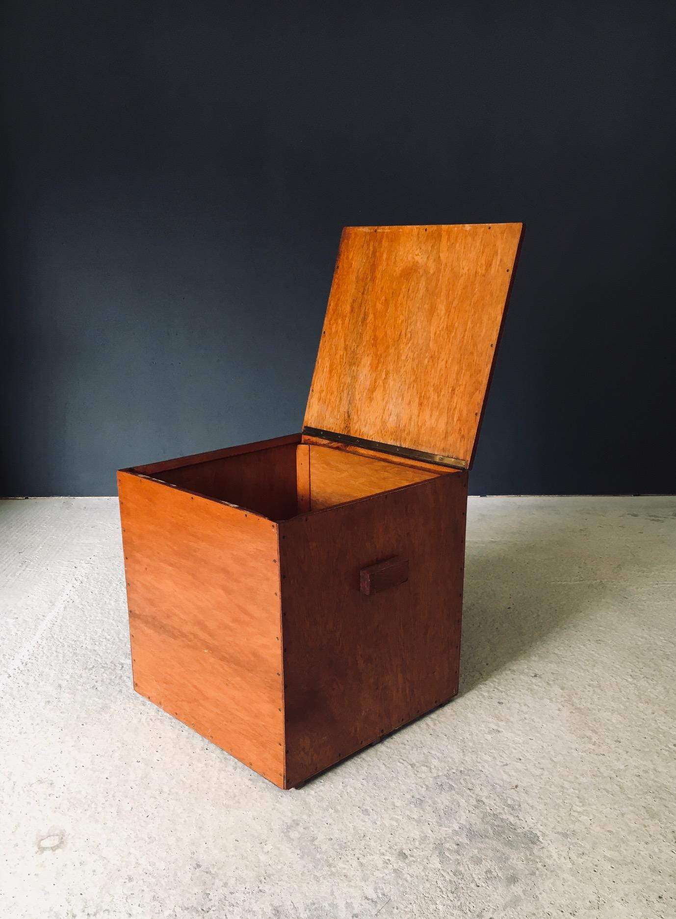 Beech Hand Crafted Cubical Design Storage Box Side Table, Belgium 1950's For Sale