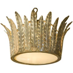 Lampe couronne "Fairfield" en fer faite main avec diffuseur en verre, fabriquée à la main