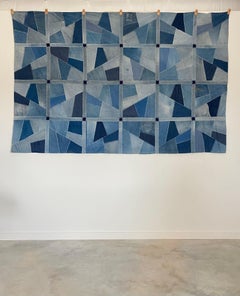 Hand-Crafted Denim Quilt Wall Art, Bohemian Modern, Monumental Over 9 Feet