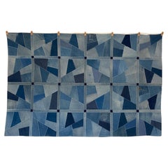 Hand-Crafted Denim Quilt Wall Art, Bohemian Modern, Monumental Over 9 Feet
