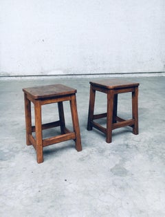 Hand Crafted Design Solid Wood Stool set, Belgium 1940's