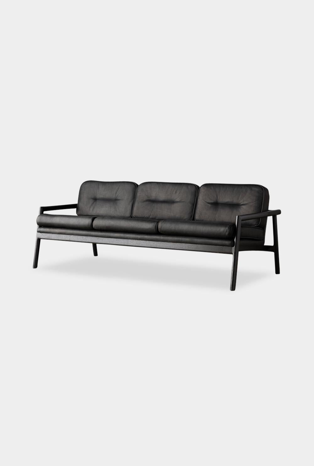 Mid-Century Modern Handcrafted Ebonized Oak Moresby Sofa with Custom Linen or Leather Upholstery For Sale