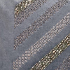 Handcrafted Embroidered Blue Velvet Pillow Cross Stitched Beaded Ribbonwork