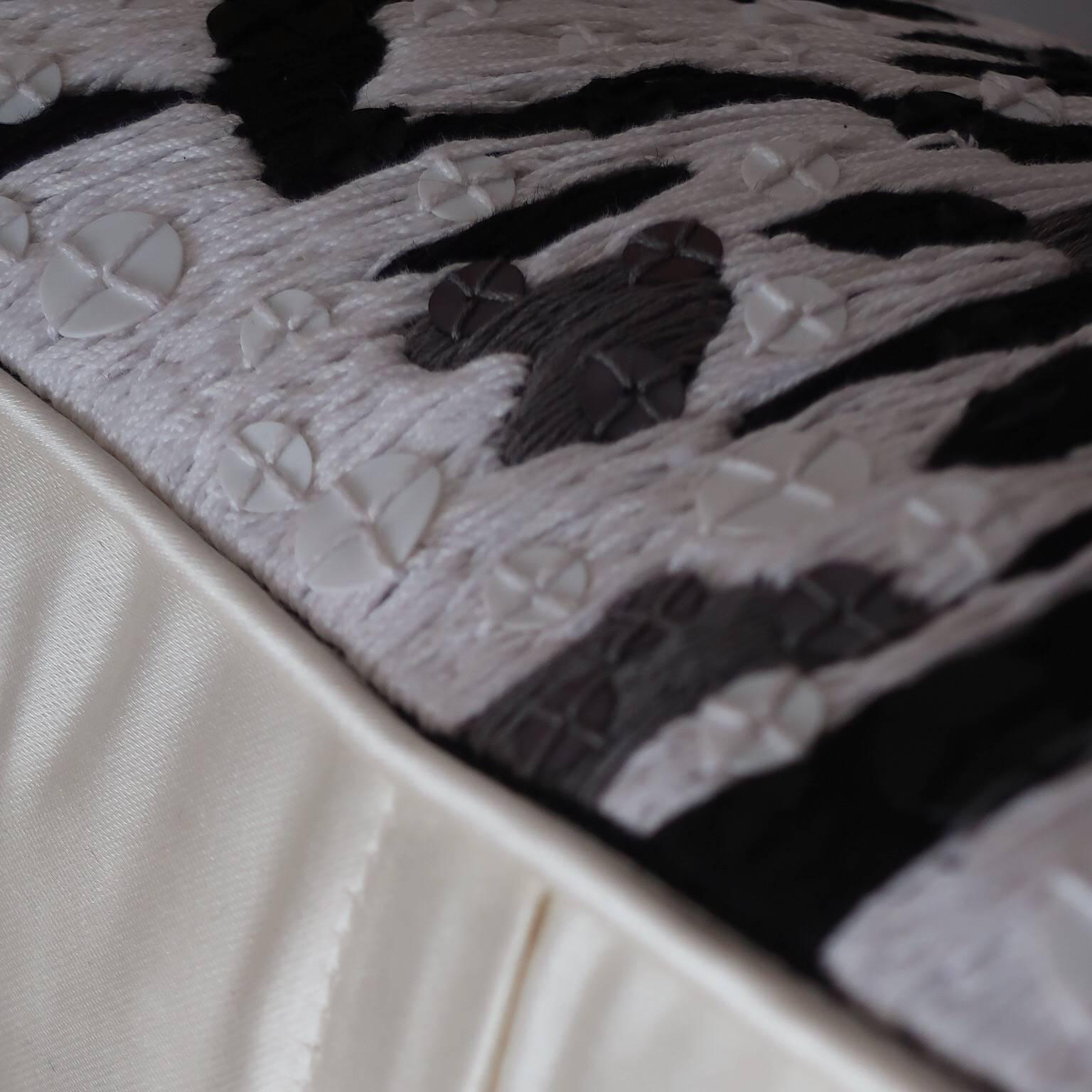 Handcrafted Embroidered Pillow Black White and Grey Floral In New Condition For Sale In London, GB
