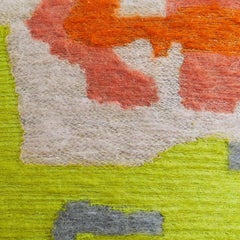 Handcrafted Embroidered Pillow Lime Gold and Grey Wool Yarn