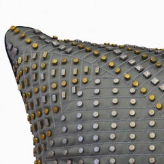 Handcrafted Embroidered Pillow Silver and Gold Metallic on Charcoal Satin