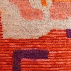 Handcrafted Embroidered Pillow Orange Gold and Beige Wool Yarn