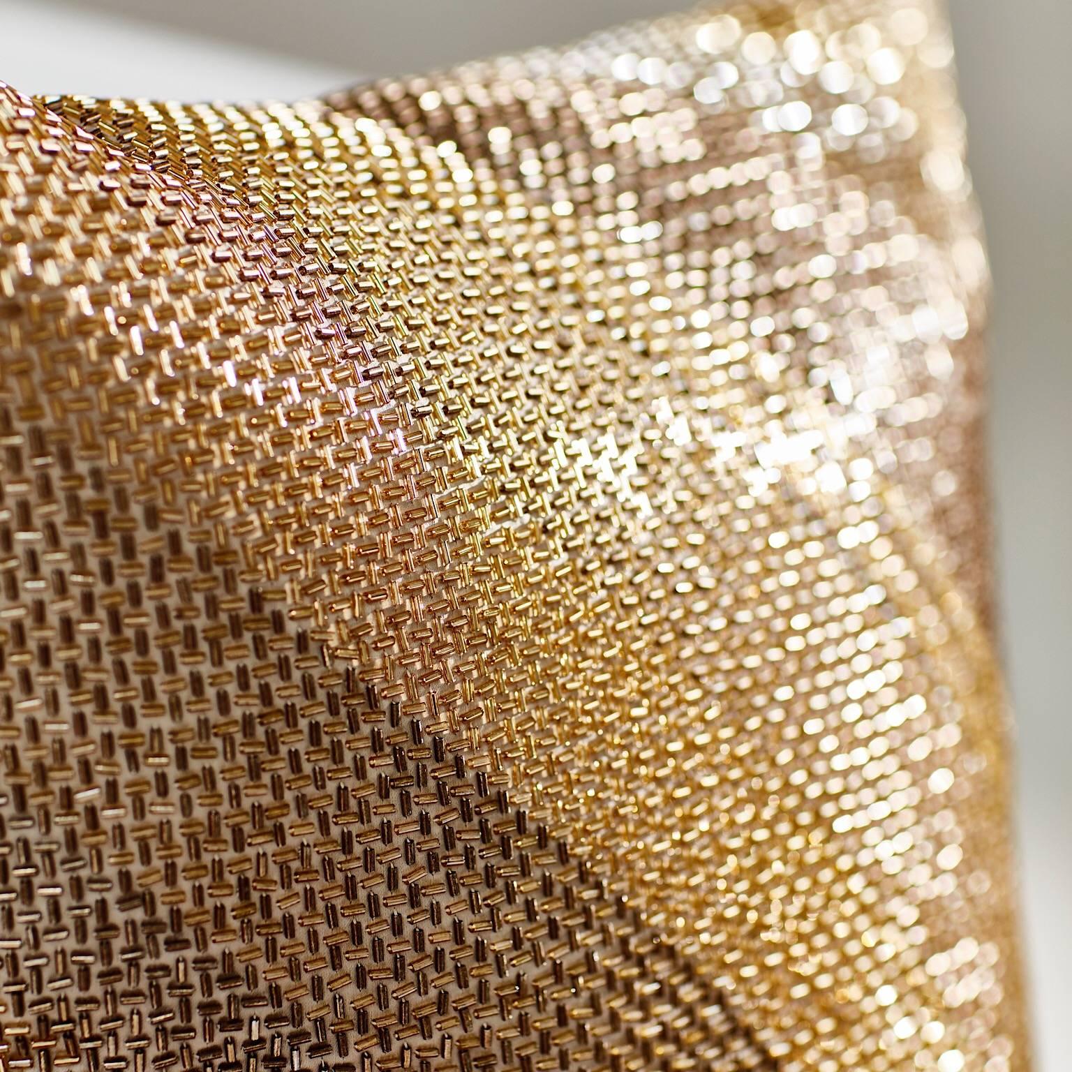 Modern Handcrafted Embroidered Pillows Glass Beads Geometric Diagonal Grids Gold Silver For Sale