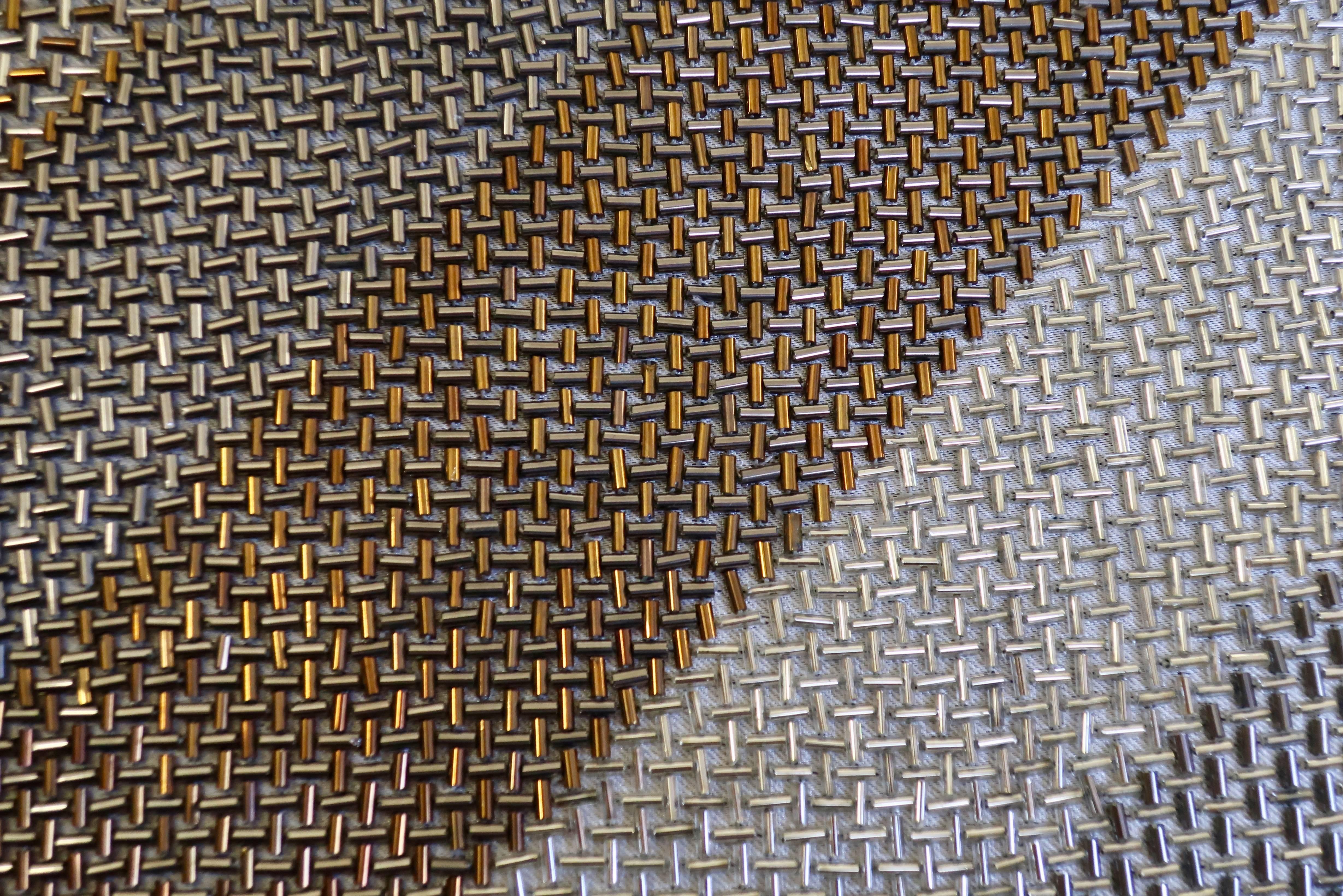Beaded Handcrafted Embroidered Pillows Glass Beads Geometric Diagonal Grids Gold Silver For Sale