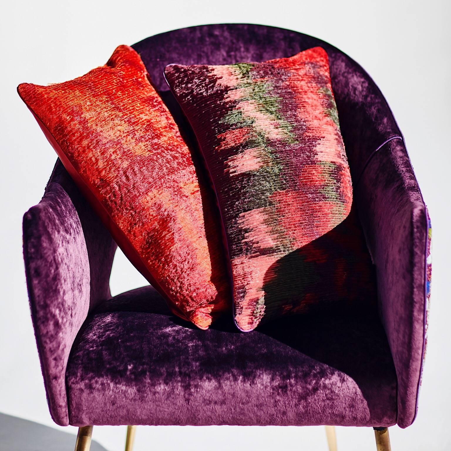 English Handcrafted Embroidered Ribbon Work Pillow Ombré Red For Sale