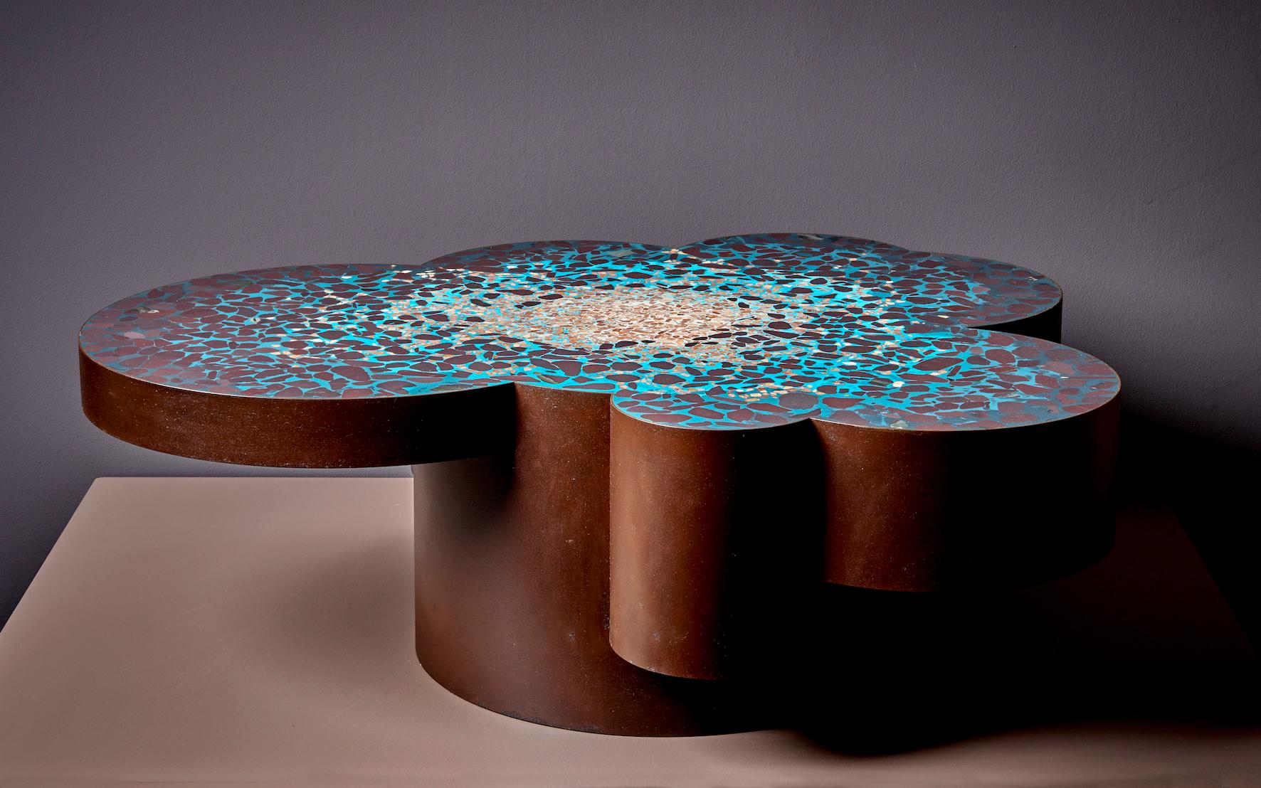 Each item made by Felix Muhrhofer is carefully handcrafted and a unique, one-of-a-kind piece. Muhrhofer is an Austrian designer who primarily works with steel and terrazzo. His pieces, from coffee tables to bar counters, are all made by hand, tested