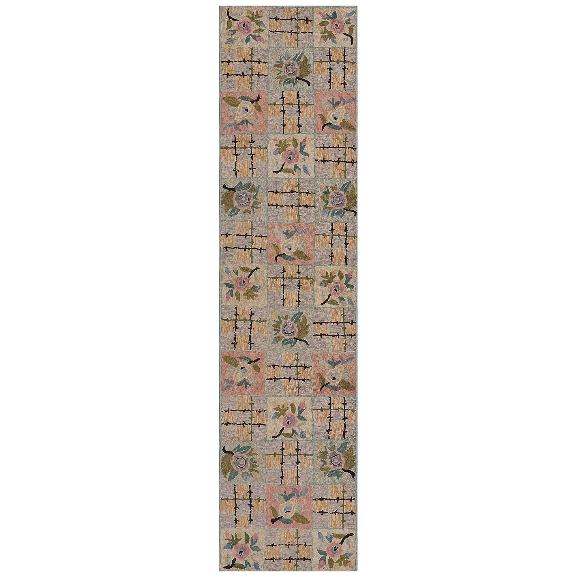 Handgefertigter, geblümter amerikanischer Mid-Century-Läufer mit Kapuze im Angebot