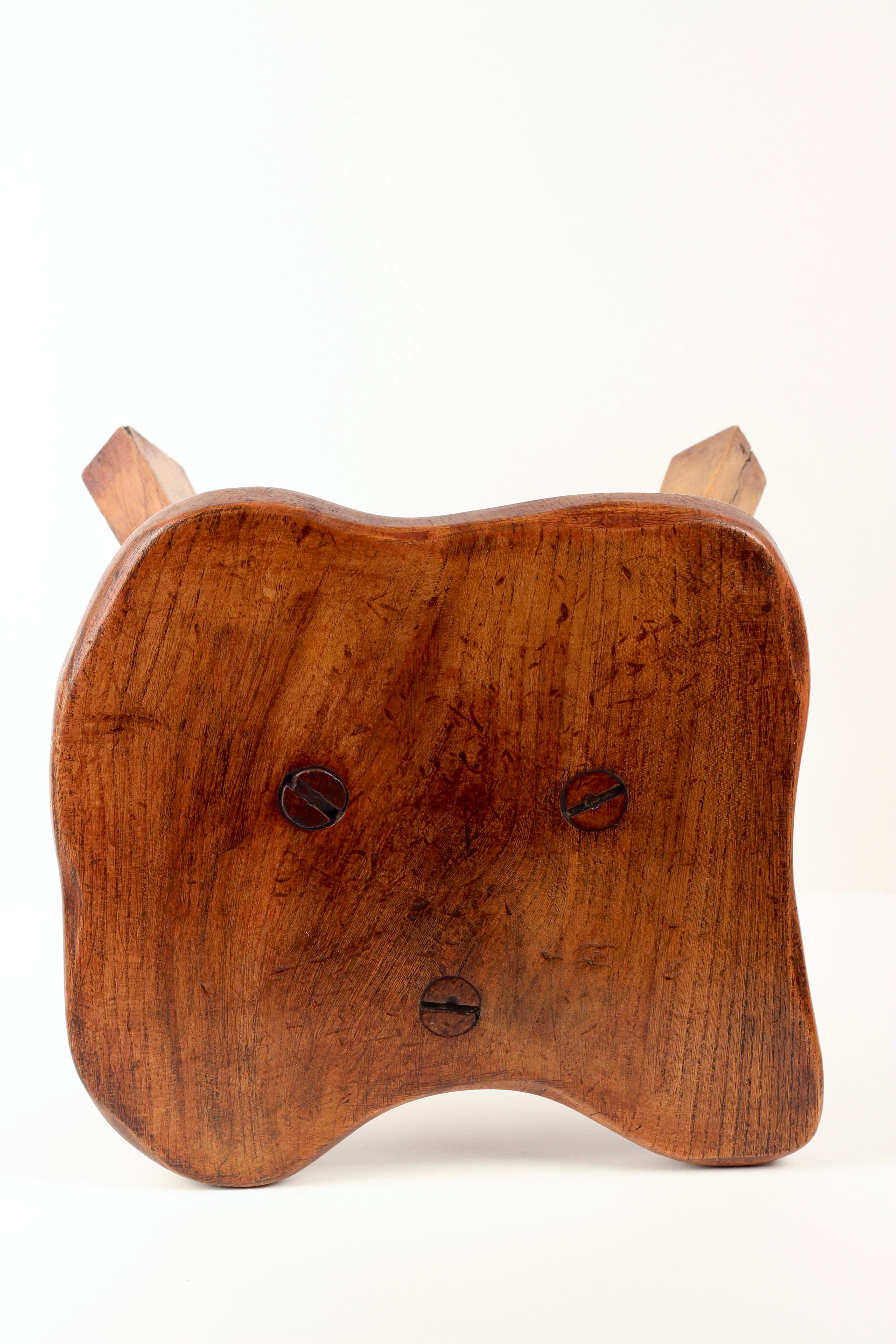 Hand-Crafted Folk Art Primitive Elm Stool  Sculptural Rustic Form For Sale 4