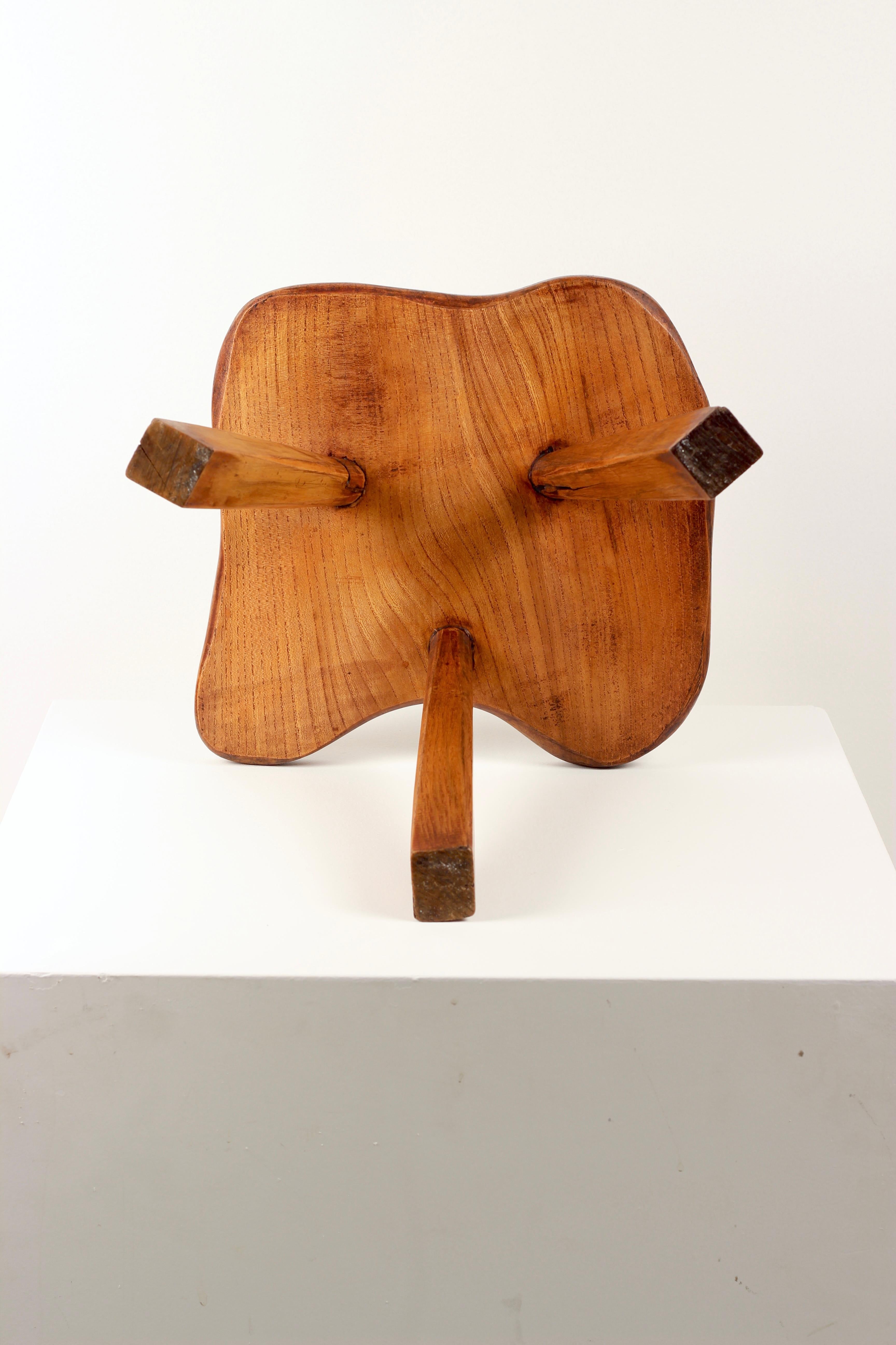 Hand-Crafted Folk Art Primitive Elm Stool  Sculptural Rustic Form For Sale 7