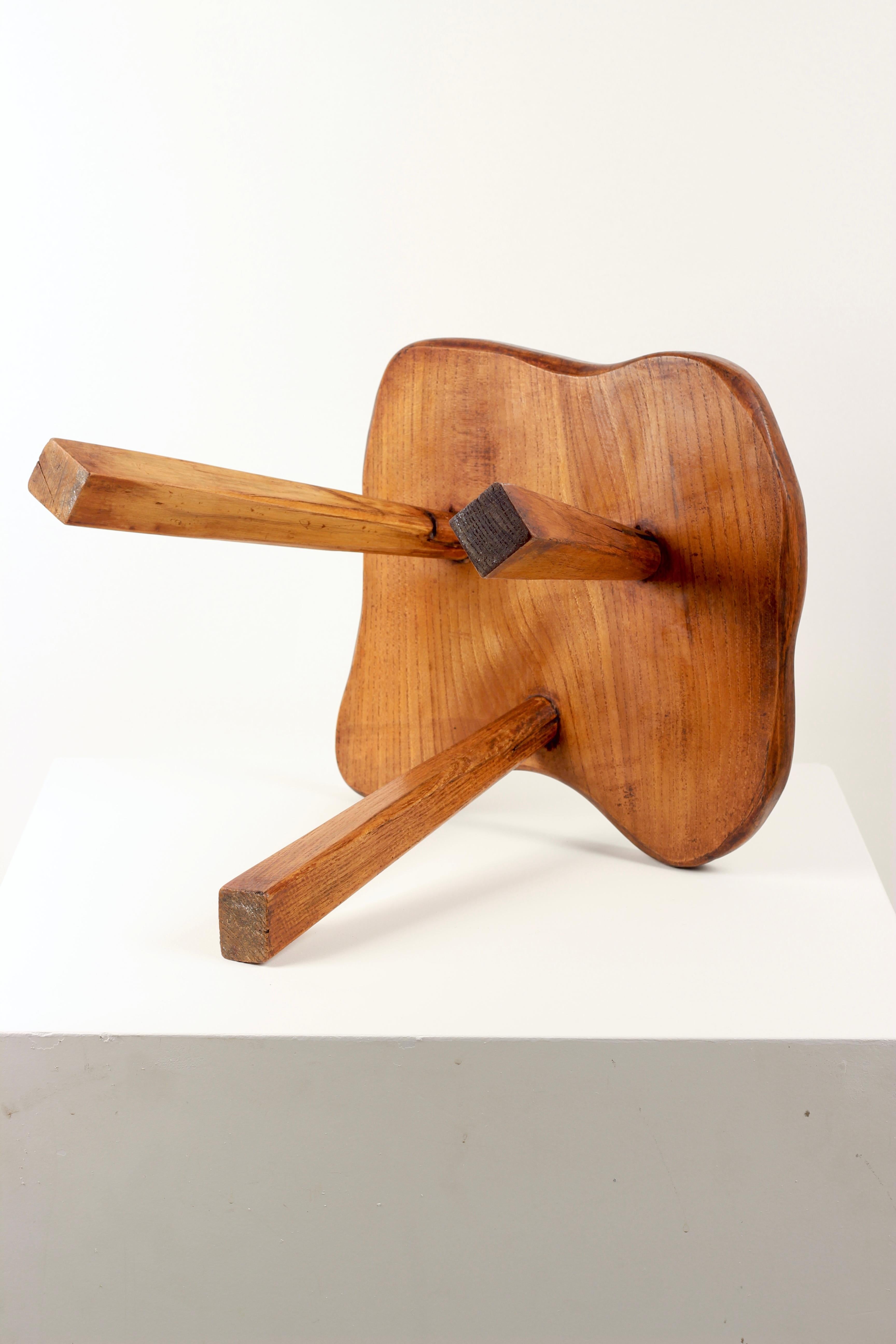 Hand-Crafted Folk Art Primitive Elm Stool  Sculptural Rustic Form For Sale 9
