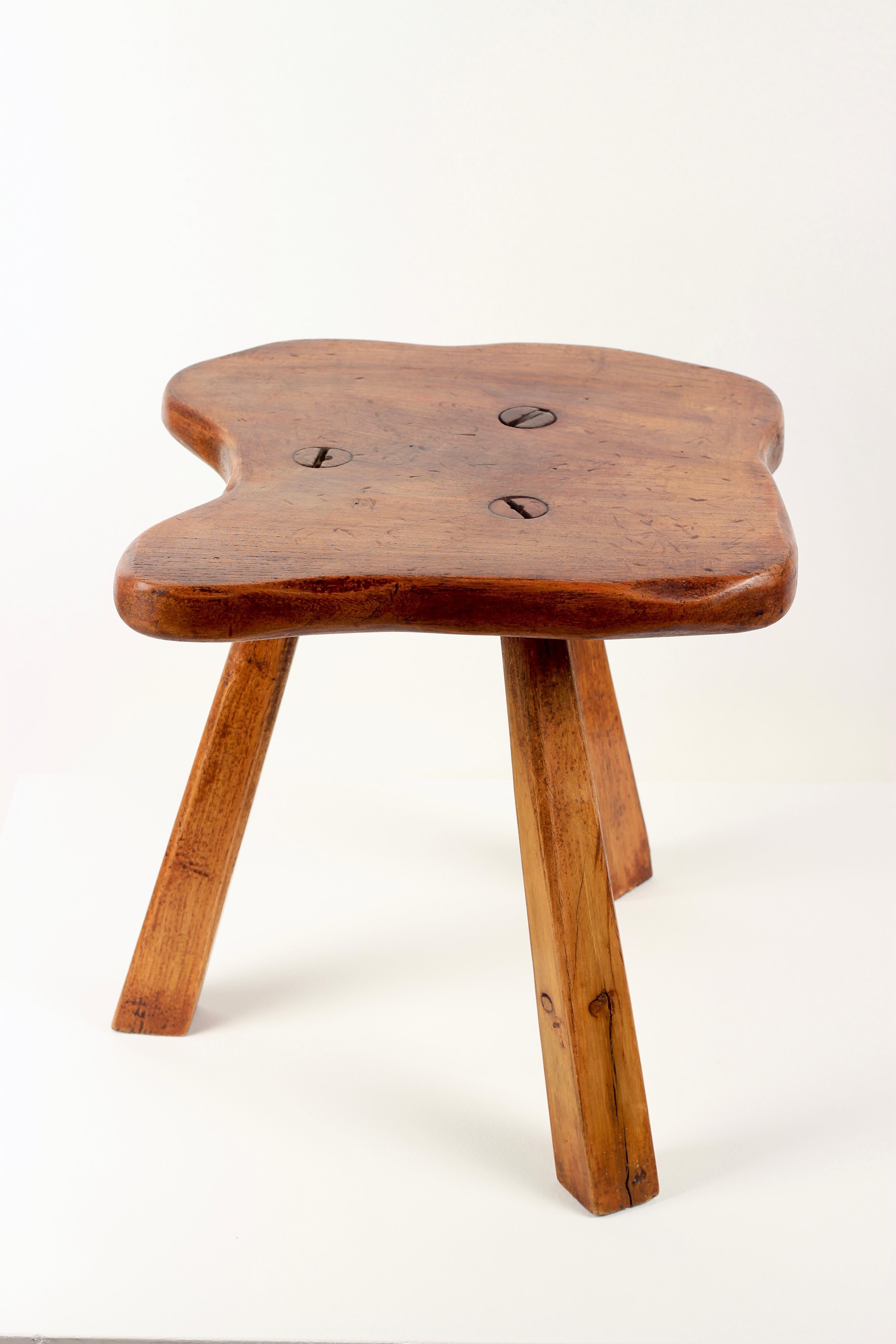 English Hand-Crafted Folk Art Primitive Elm Stool  Sculptural Rustic Form For Sale