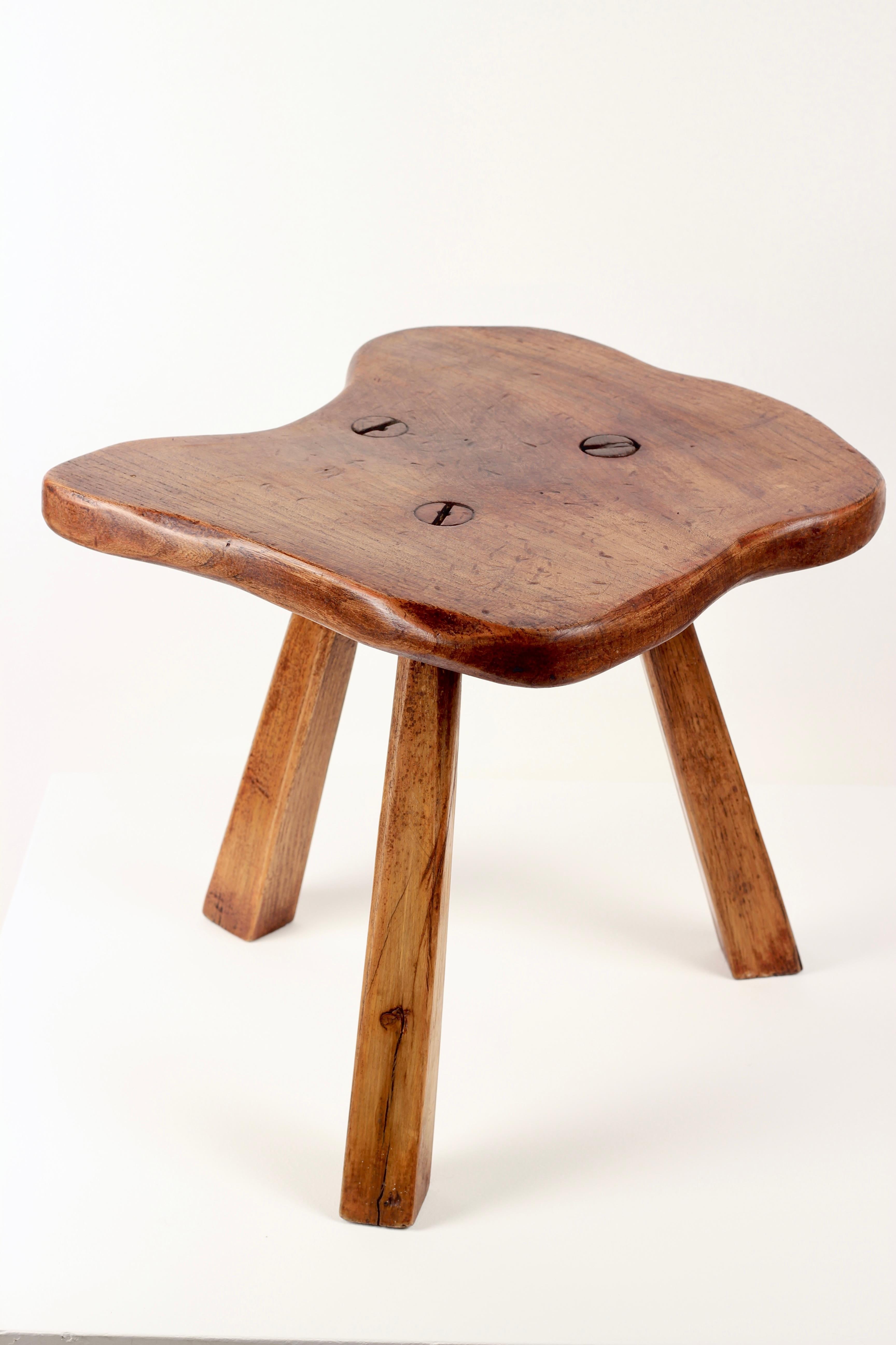 Hand-Carved Hand-Crafted Folk Art Primitive Elm Stool  Sculptural Rustic Form For Sale