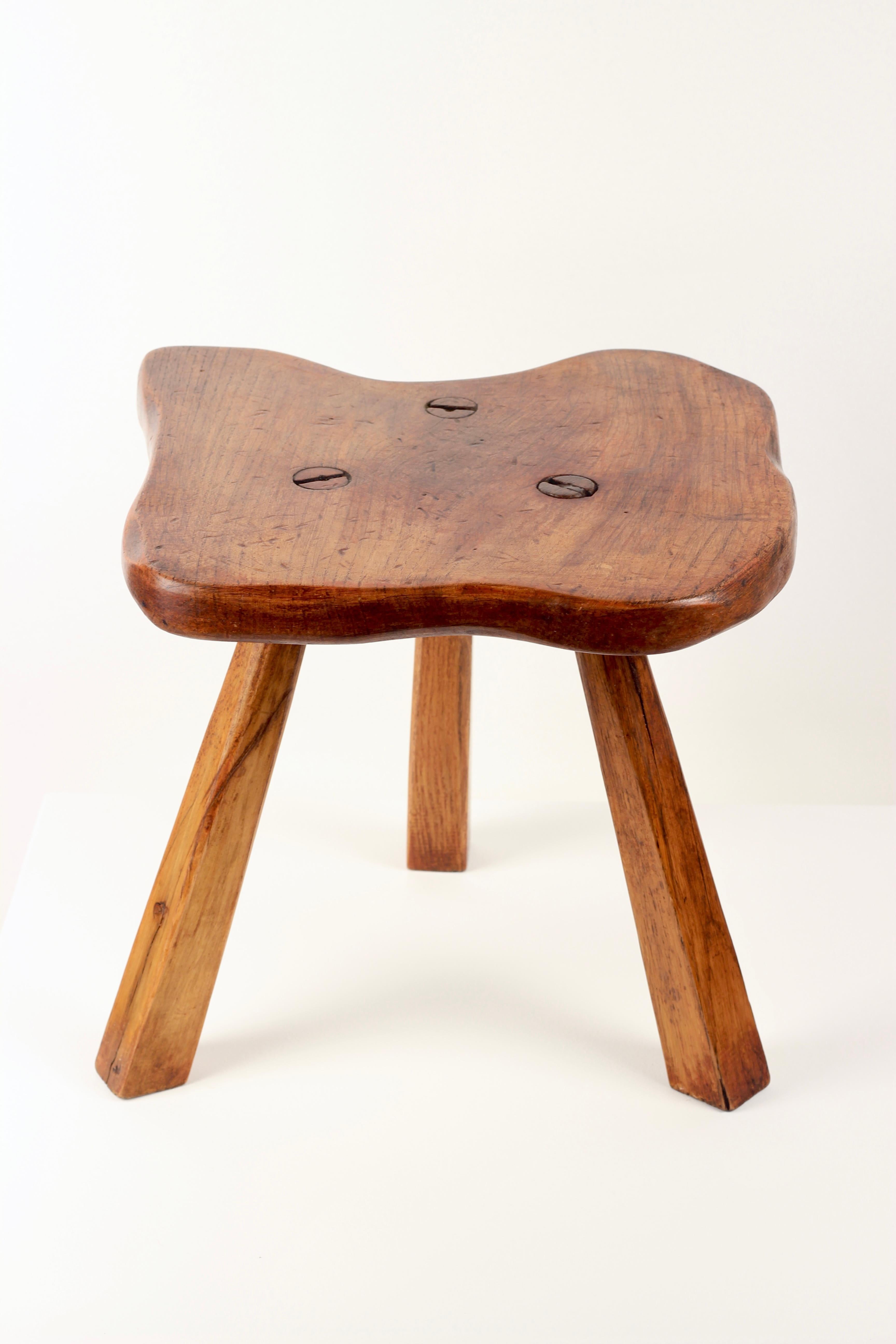 Mid-20th Century Hand-Crafted Folk Art Primitive Elm Stool  Sculptural Rustic Form For Sale