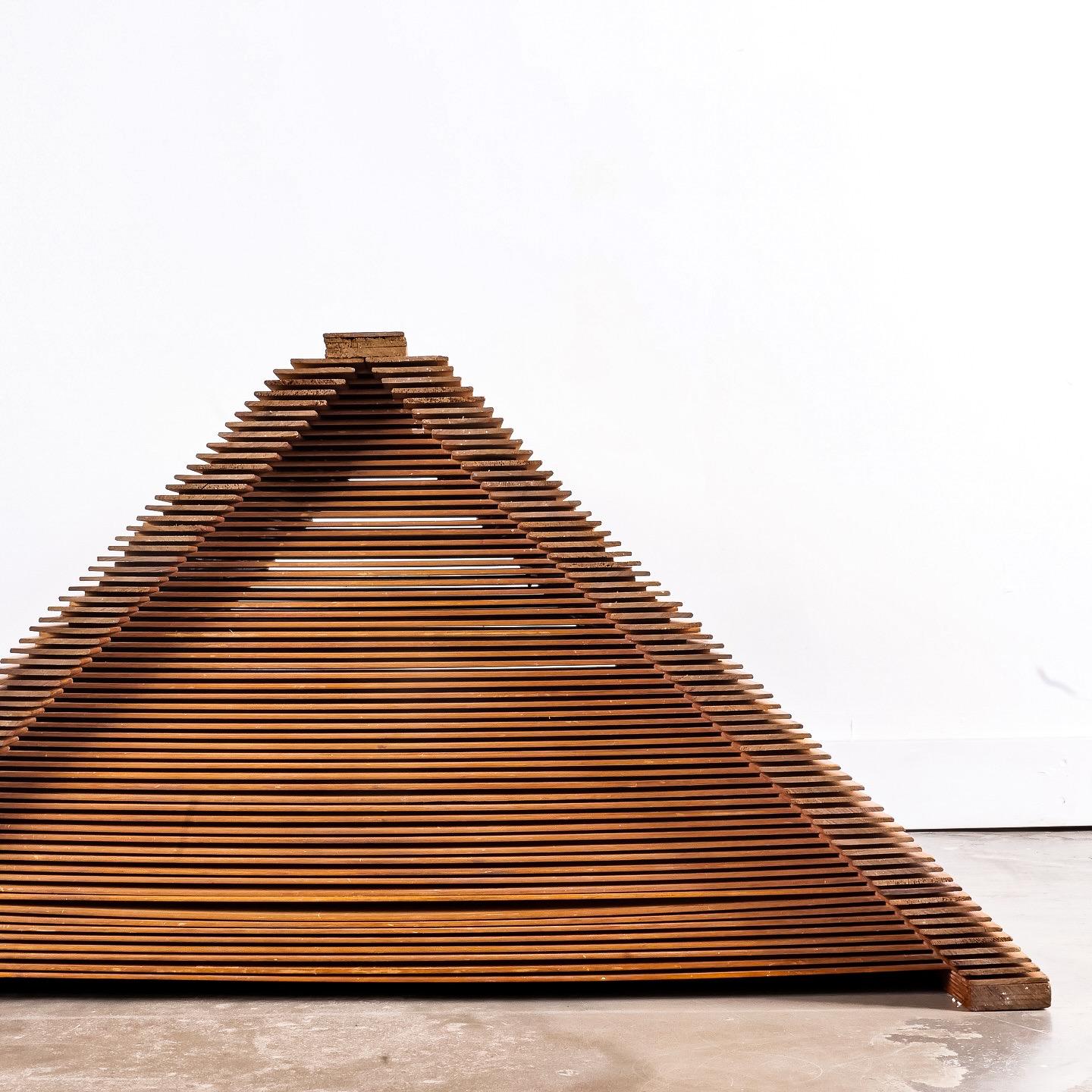 Mind-boggling construction on this corner shelf- the artist used slats of camphor wood vertically and horizontally to create the necessary surface area. This irreverent approach also made for incredible structural integrity, although to look at it