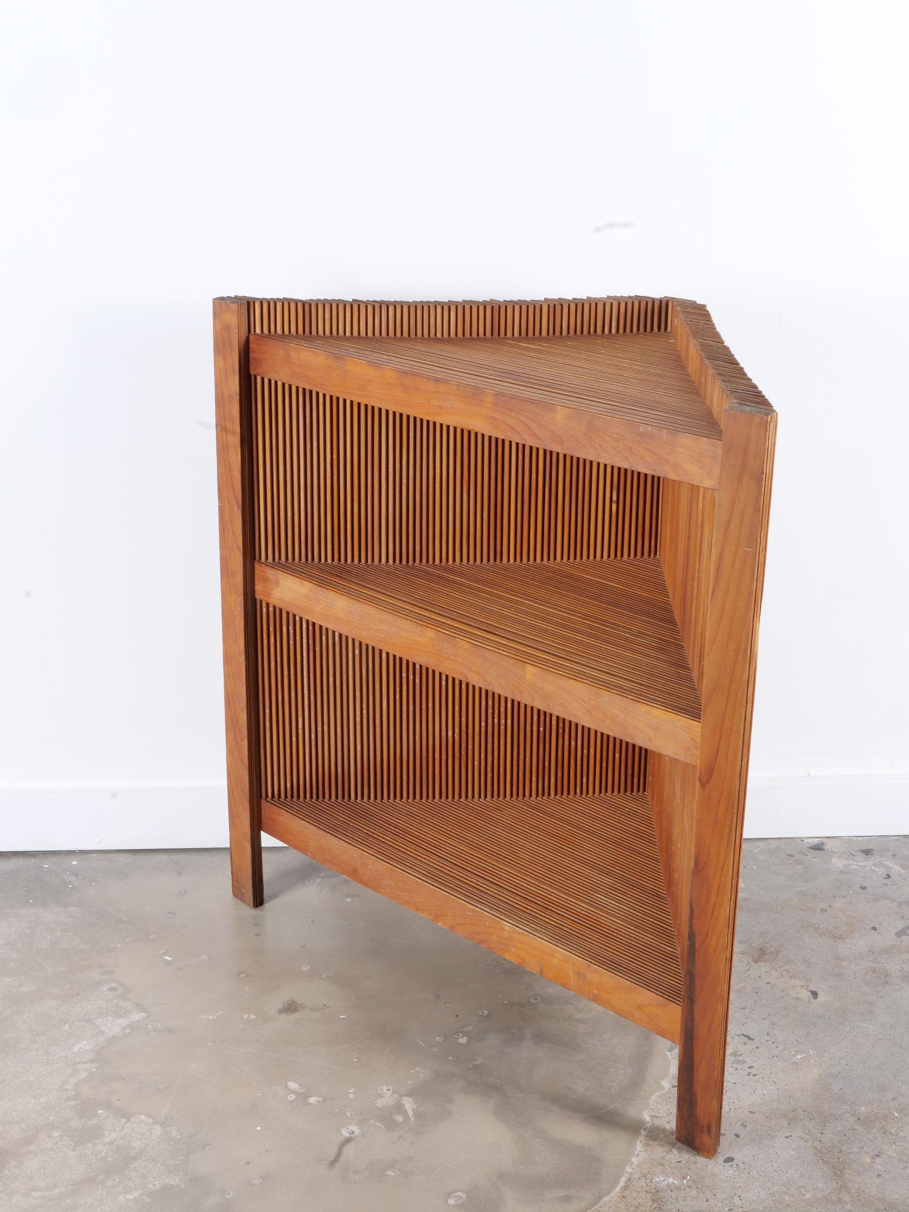American Hand-Crafted Folk Art Slatted Wood Corner Shelf For Sale