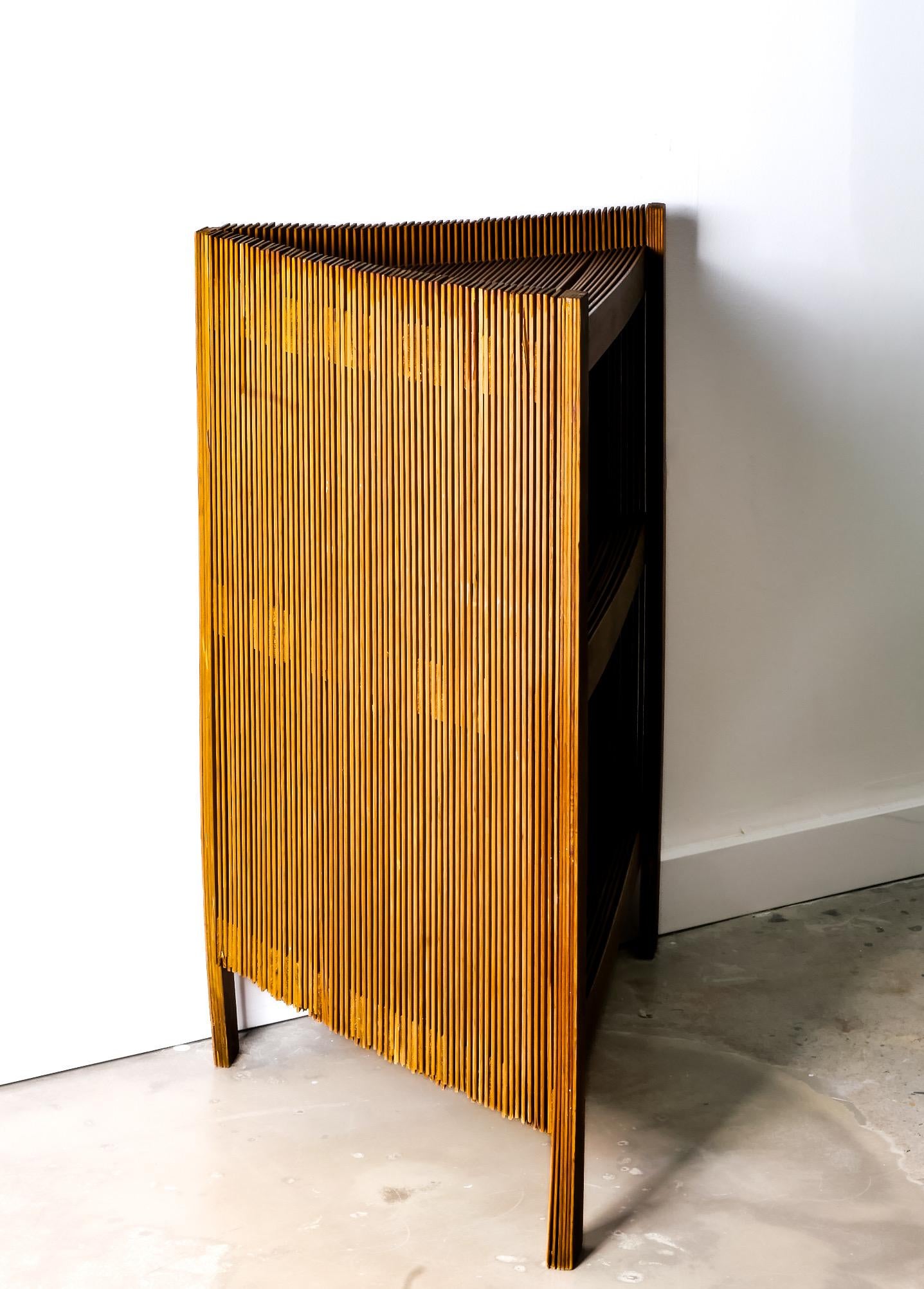 Hand-Crafted Folk Art Slatted Wood Corner Shelf In Fair Condition For Sale In Portland, OR