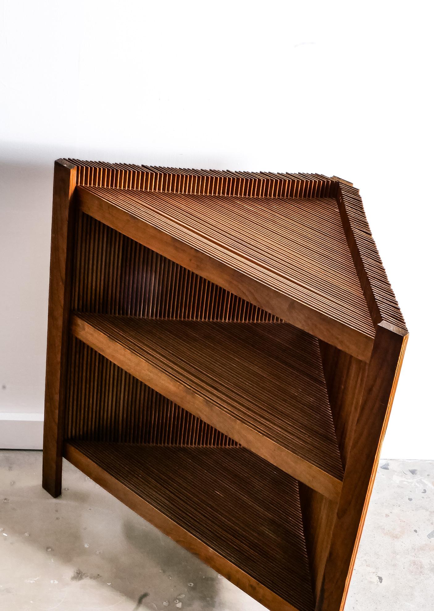 20th Century Hand-Crafted Folk Art Slatted Wood Corner Shelf For Sale